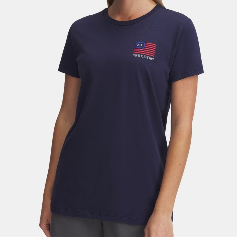 NWT Women's Under Armour Navy Blue Freedom Flag Tee, XS